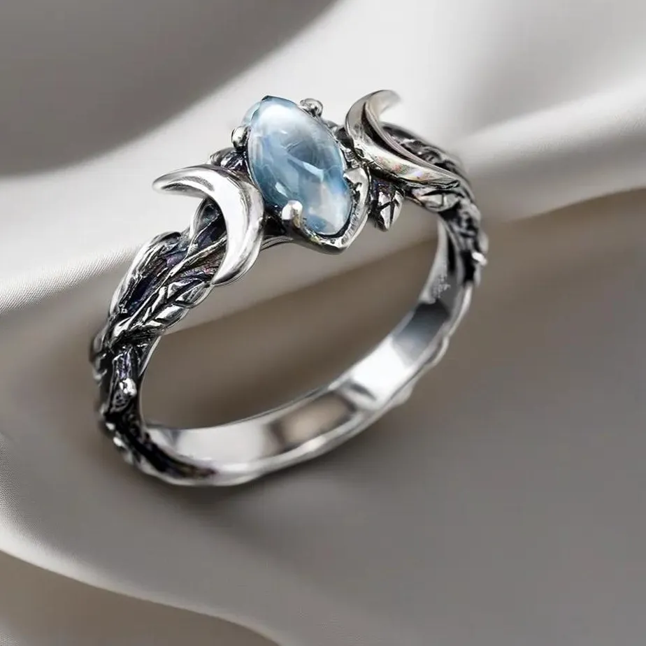 Authentic Triple Moon Goddess: Enchanting Moonstone Ring of Fertility