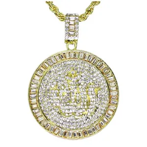 Authentic Radiant Devotion: The 14k Gold Plated Allah Round CZ Pendant and Rope Necklace
