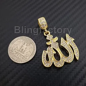 Authentic Gold plated Icy Muslim Allah Pendant & 1 Row Cubic Zirconia Chain Necklace