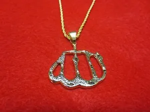 Authentic Radiant Divine Protection: 14KT Gold-Plated Grand Allah Script Talisman with 20-Inch Rope Chain