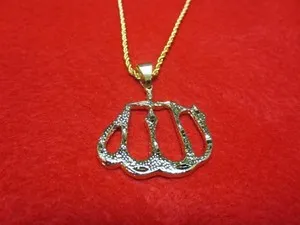 Authentic 14KT GOLD PLATED LARGE ALLAH, MOHAMMED CHARM & A 16"-30" 2.5MM ROPE CHAIN