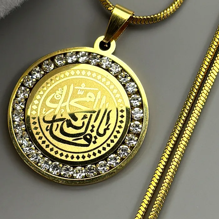 Authentic Allah Charm Pendant Necklace Crystal Women Islamic Muslim Gold Color Religious Necklaces Jewelry Gifts N8298S05