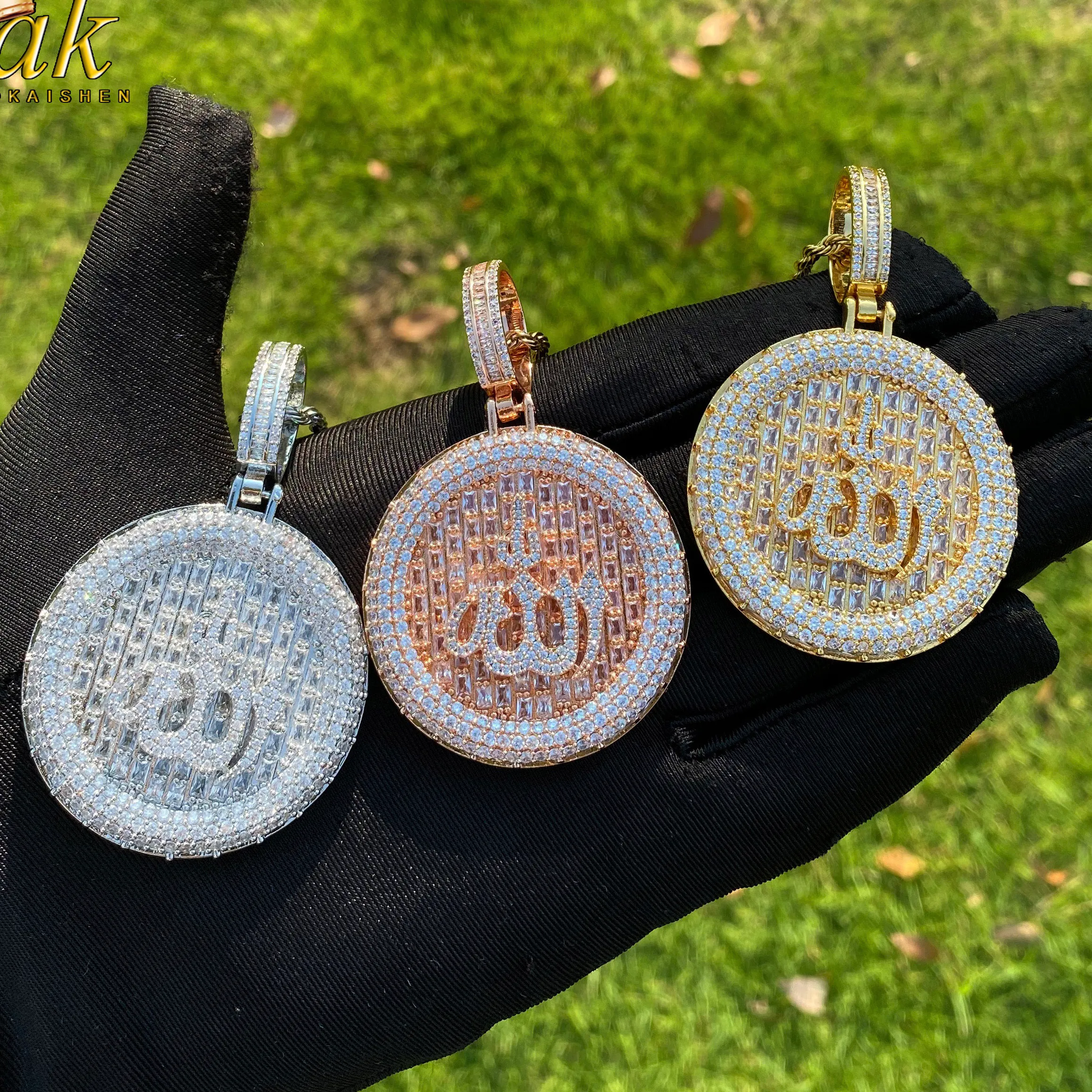 Authentic Aokaishen Muslim God Allah Pendant Necklace Religious Iced Out Cubic Zirconia Hip Hop Jewelry