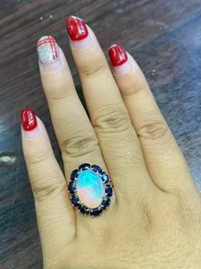 Authentic Celestial Flame Opal Halo Ring – Enchanted 5‑Carat Aura