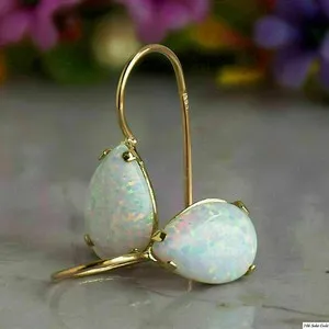Authentic 3.00Ct Pear Cut Simulated Fire Opal Drop Dangle Earrings 14k Yellow Gold Plated