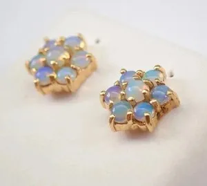 Authentic 2Ct Simulated Fire Opal Vintage Flower Stud Earrings 14K Yellow Gold Plated