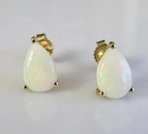 Authentic Simulated Fire Opal 2.1Ct Pear Cut Teardrop Stud Earrings 14K Yellow Gold Plated