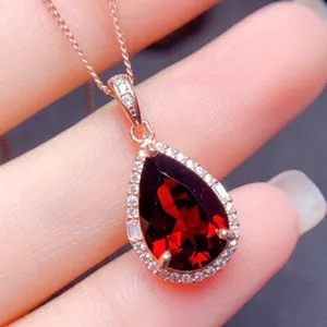 Authentic Handmade Waterdrop Cut Fire Red Garnet Rose Gold Plated Women Necklace Pendants