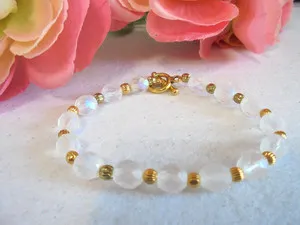 Authentic Bracelet Gold Plated Opal Fire Polish Czech Crystals 7" Long Toggle Clasp