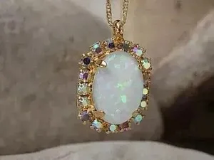 Authentic Celestial Ember Halo: 14K Gold‑Plated Fire Opal Pendant