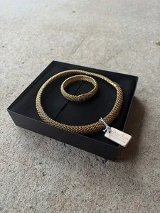 Authentic Mia Fire Jewelry 18KT Gold Plated Bronze Necklace And Bracelet set