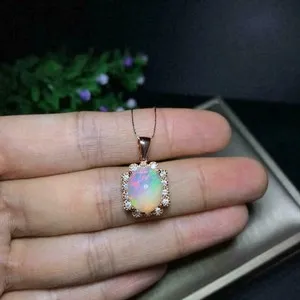 Authentic 2.00Ct Lab Created Oval Fire Opal Halo Pendant 14K Yellow Gold Plated Free Chain
