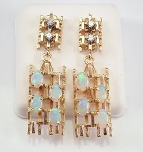 Authentic 2.10Ct Oval Cut Fire Opal Drop & Dangle Earrings 14K Yellow Gold Plated