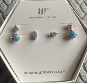 Authentic BP March 2024 Rose Gold Plated Stud Earrings Aqua Blue Fire It’s A Vibe