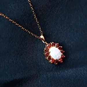 Authentic Flameheart Vision Pendant: Natural Fire Opal 2Ct Oval Cluster in 14k Gold