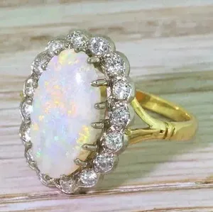 Authentic 14K Yellow Gold Plated 3Ct Oval Cut Natural Fire Opal Halo Engagement Ring
