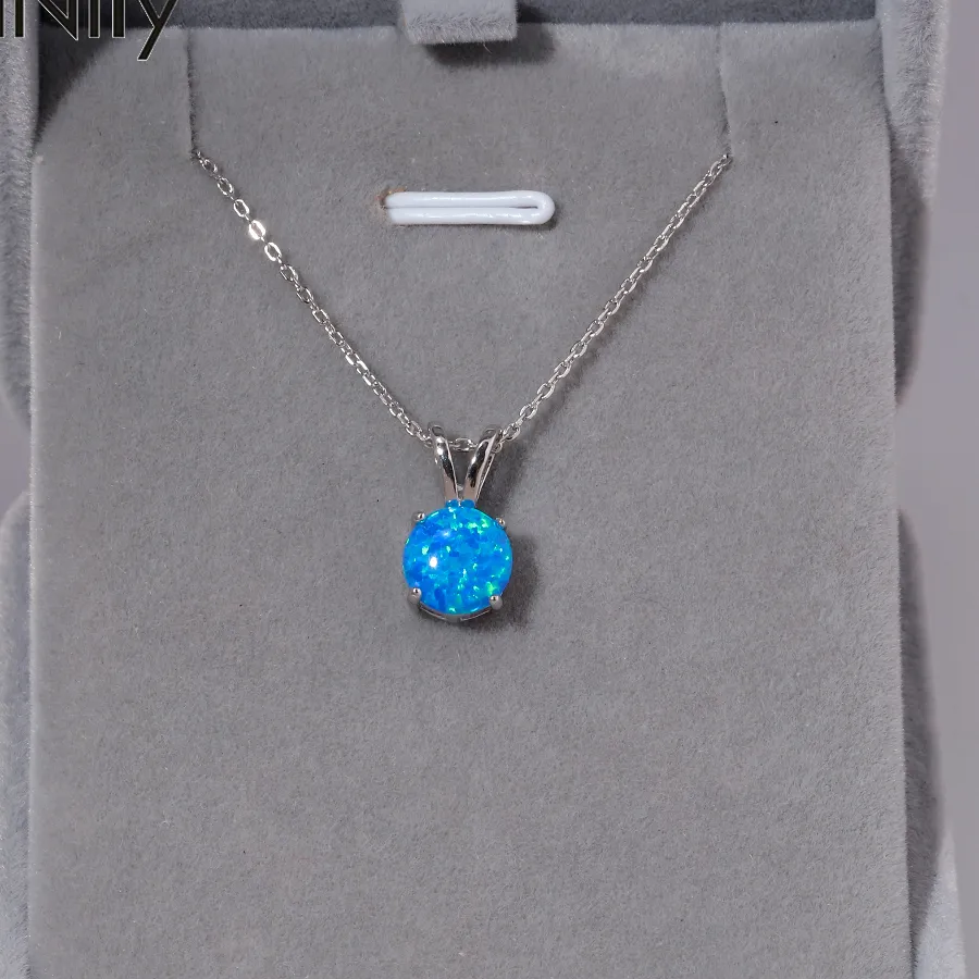 Authentic CiNily Created Blue Fire Opal Pendants Authentic 925 Sterling Silver Round Shape Pendant Necklace for Women Fine Jewelry Gifts