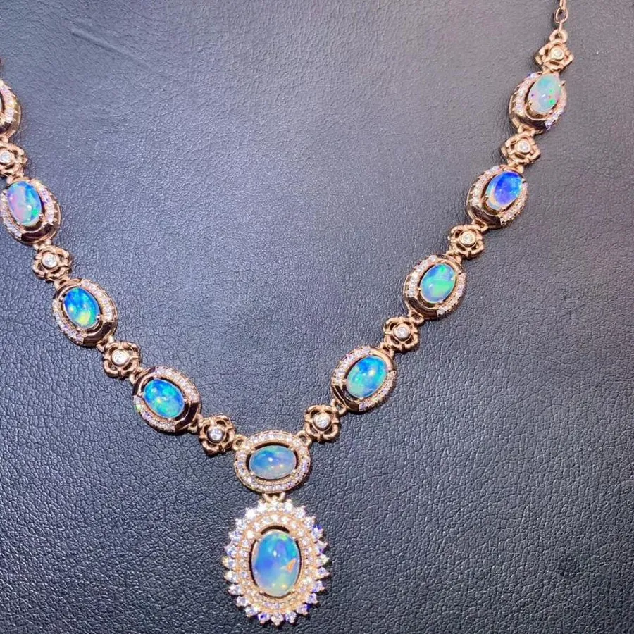 Authentic on sale charming fireworks color natural opal gemstone necklace silver fire color real silver cost-effective promoting