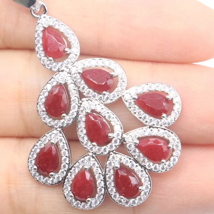 Authentic 48x31mm Beautiful 4.2g Real Red Ruby Fire Rainbow Violet Topaz White CZ Women Wedding Silver Pendant