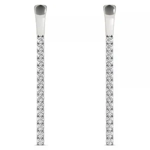 Authentic Round Lab-Created Moissanite Vertical Bar Match Stick Drop Earring Gold Plated