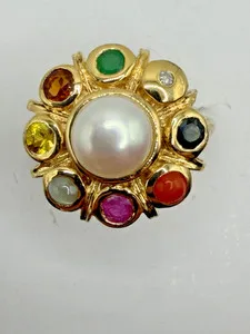 Authentic Gold Plated 925 Pearl with GEMSTONE accents Sz8 VIDEO (earrings to match listed)
