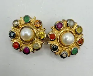 Authentic Radiant Luminesce Gold Plated Pearl and Gemstone Talisman Earrings
