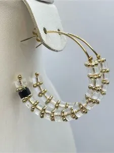 Authentic 925 Sterling Gold Plated Crystal Glass Beaded Hoop Earrings Boho Mix Match