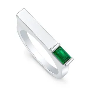 Authentic 0.5Ct Lab-Created Emerald Match Stick Shaped Stackable Ring 9k White Gold Plated
