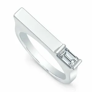Authentic 1.5ct Emerald Cut Moissanite Match Stick Engagement Ring 14k White Gold Plated