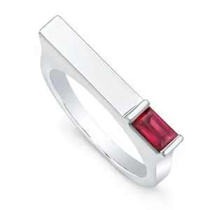 Authentic 0.5Ct Lab-Created Pink Ruby Match Stick Engagement Ring 14K White Gold Plated