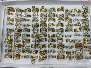 Authentic 100Pcs Gold Plated Rings Mix and Match Wedding Jewelry Lots