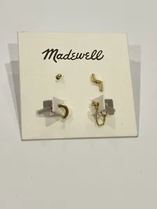 Authentic Madewell Zig Zag Mix and Match Stud Earring Set of 4 Gold Plated
