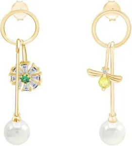 Authentic Mix Match Dangle Earrings Simulated Freshwater Culture Pearl &CZ 14K Gold Plated