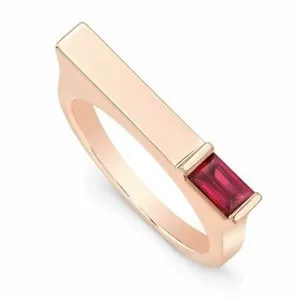 Authentic 1.3ct Lab-Created Pink Ruby Match Stick Engagement Ring 14k Rose Gold Plated