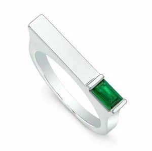 Authentic 1.3ct Lab-Created Green Emerald Match Stick Shaped Stackable Ring Gold Plated