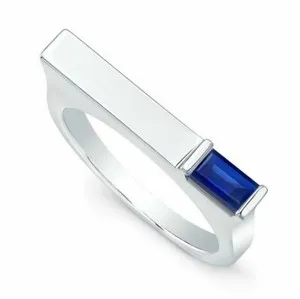 Authentic 1.3ct Lab-Created Blue Sapphire Match Stick Engagement Ring 9k White Gold Plated