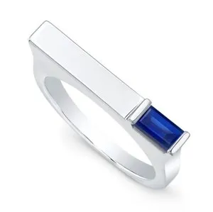 Authentic 0.5Ct Lab-Created Blue Sapphire Match Stick Engagement Ring 9k White Gold Plated