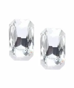 Authentic Jewels Galaxy Gold Plated Geometric Stud Earrings White Rectangle