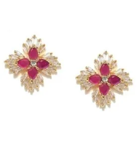Authentic Jewels Galaxy Gold Plated Stone Stud Earrings Pink