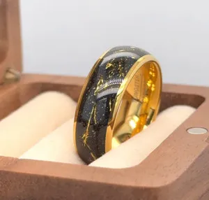 Authentic Elegant Black & Gold Plated Tungsten Ring – Galaxy Inspired Meteorite Band