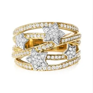 Authentic 18K Yellow Gold Plated Silver 3/4 Cttw Diamond Star and Galaxy Ring Band