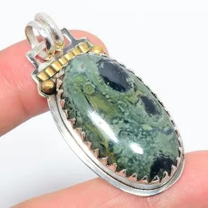 Authentic Star Galaxy Jasper Handmade Silver Plated Two Tone Gold Plated Pendant 1.95" T3