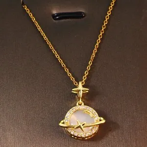 Authentic Planet Charm Necklace Space Theme Gold plated Galaxy Astronomy for Women