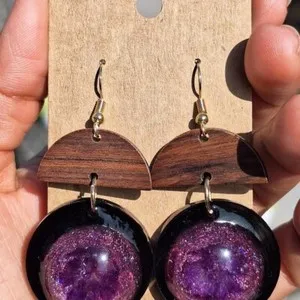 Authentic Cosmic Galaxy & Verdant Earth Gold-Plated Wooden Amulet Earrings