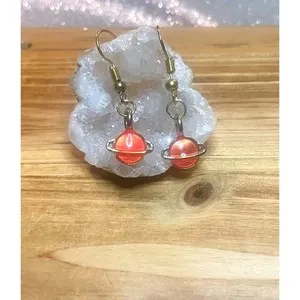 Authentic 14K Gold Plated Coral Planet Saturn Earrings-Space Galaxy Celestial Jewelry -