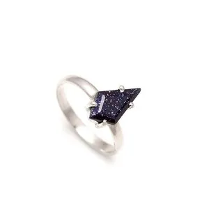 Authentic Galaxy Sandstone Kite Shape Ring 925 Sterling Silver Handmade Jewelry For Lover