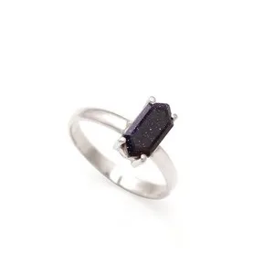 Authentic Natural Galaxy Sandstone Hexagon Shape Ring 925 Sterling Silver Wedding Jewelry