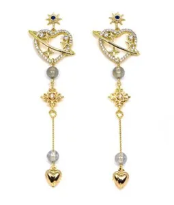 Authentic Love Beyond the Galaxy La Meno earrings gold plated silver Heart Stars Bohemian