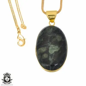 Authentic Kambaba Star Galaxy Jasper 24K Gold Plated Pendant 3mm Snake Chain GPH1225