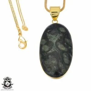 Authentic Kambaba Star Galaxy Jasper 24K Gold Plated Pendant 3mm Snake Chain GPH1223
